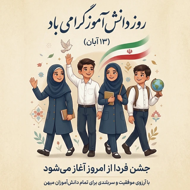 عکس نوشته تبریک روز دانش آموز